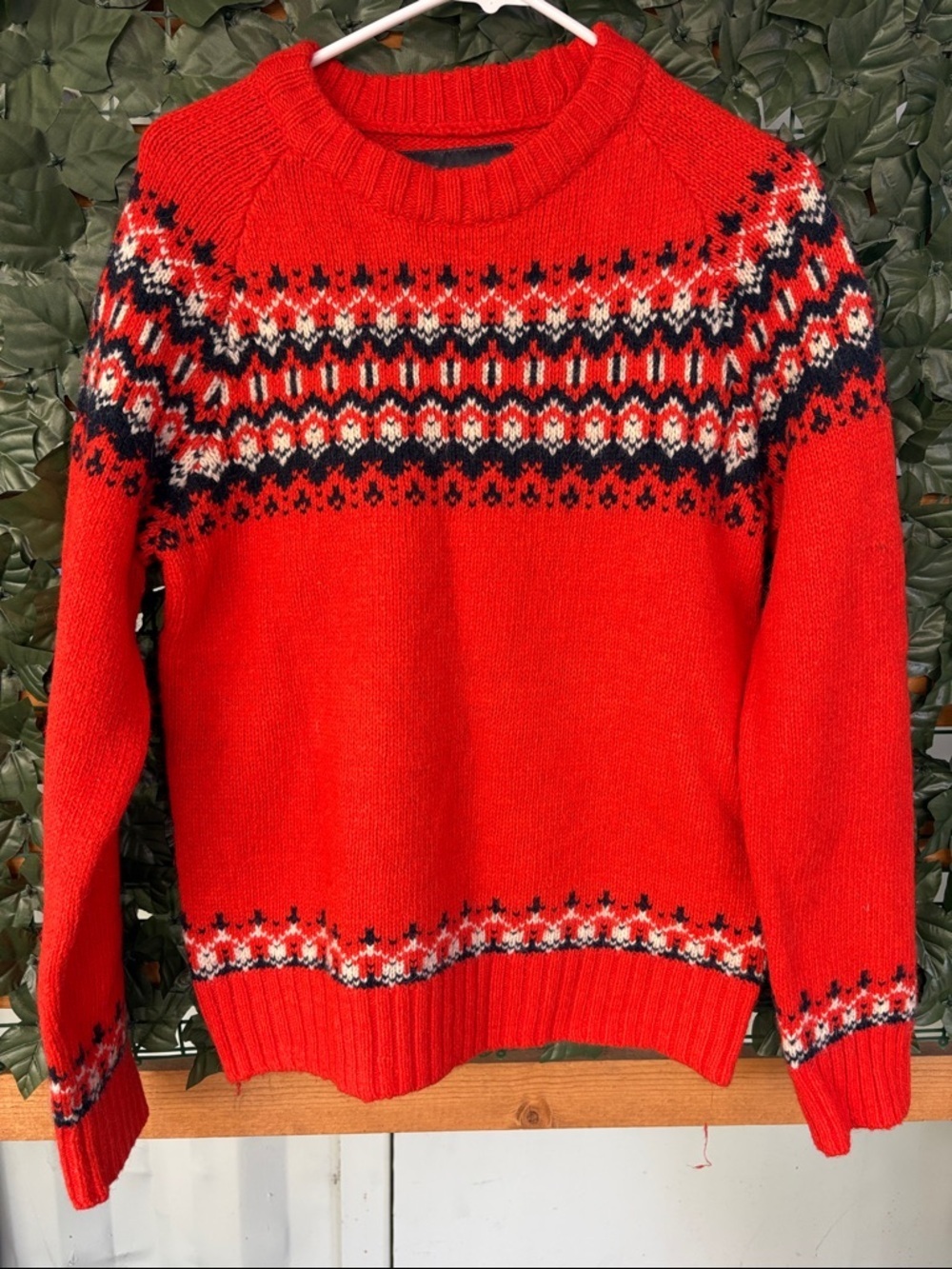 H&M L.O.G.G. Orange Navy Crew Neck Wool Blend Ski Sweater Women's Men's Med  H7